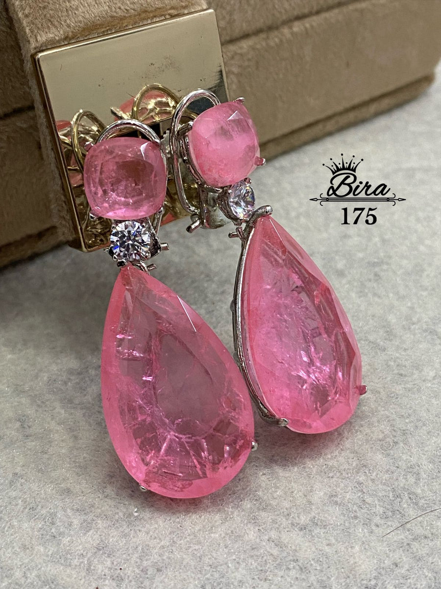 Baby pink yellow beaded statement dangle earrings | Swarovski earrings –  Exquistry